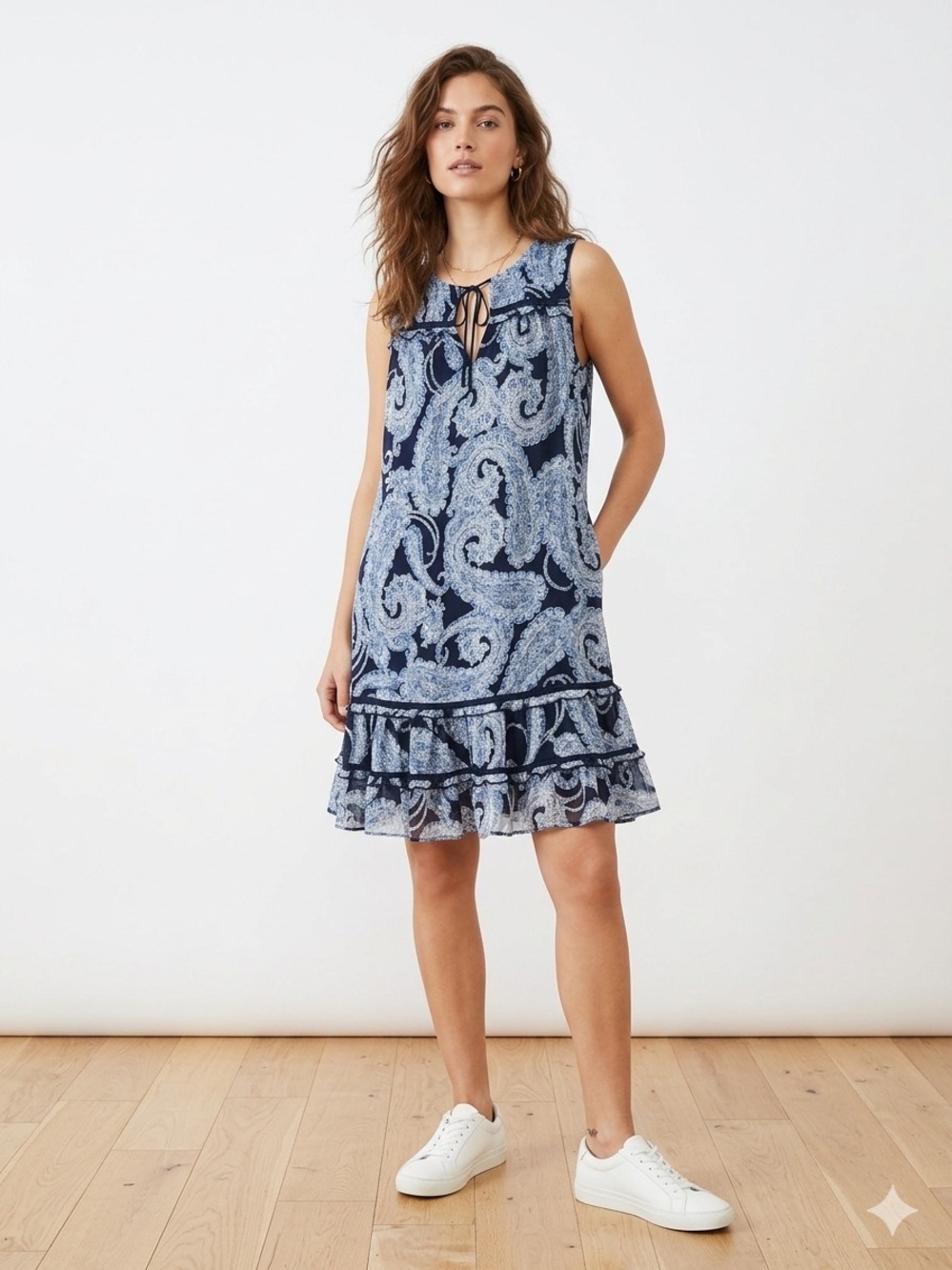 Tommy Hilfiger Navy Dress with Light Blue Paisley Accents